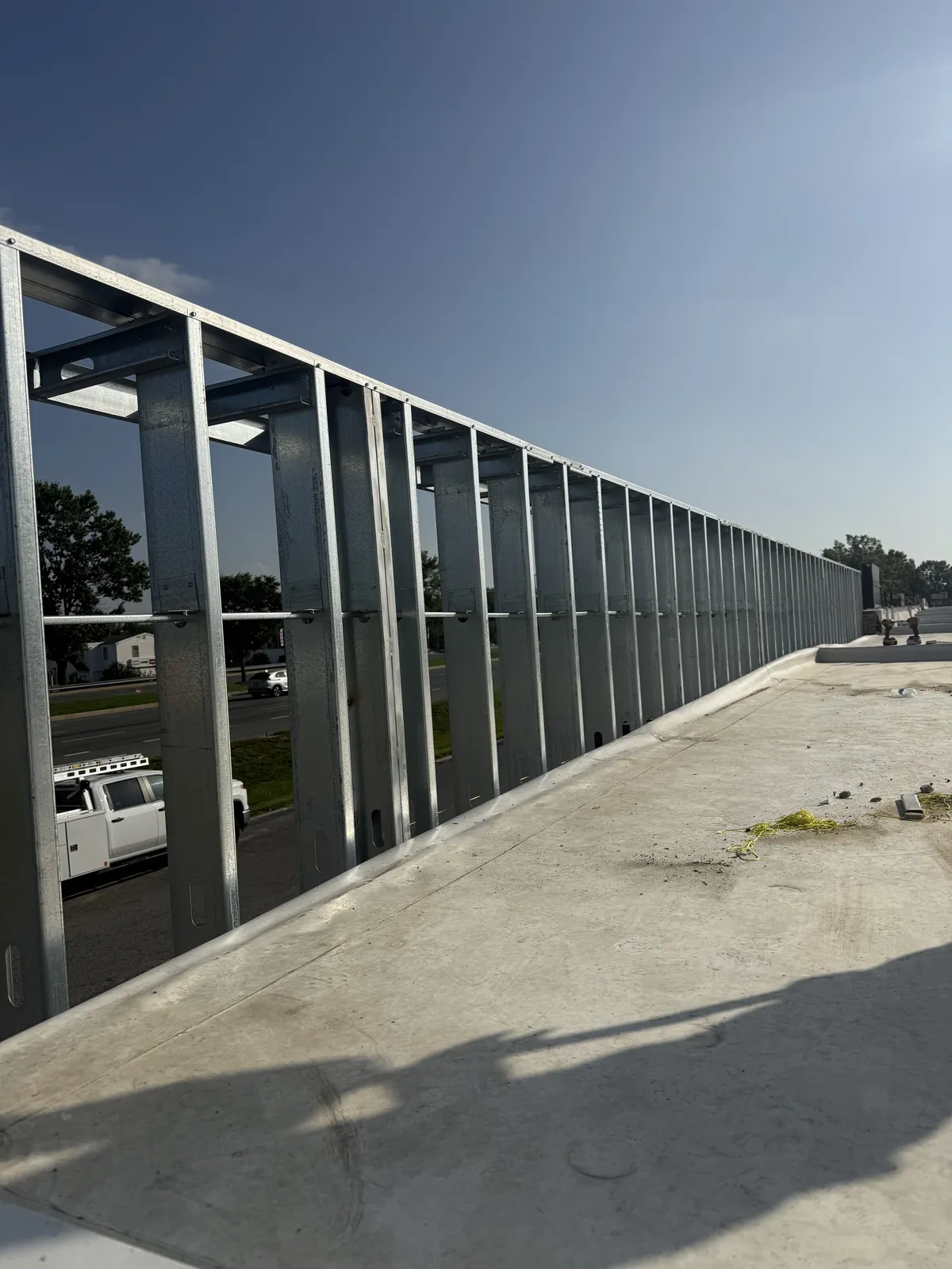 Extended commercial framing run showing coordinated openings